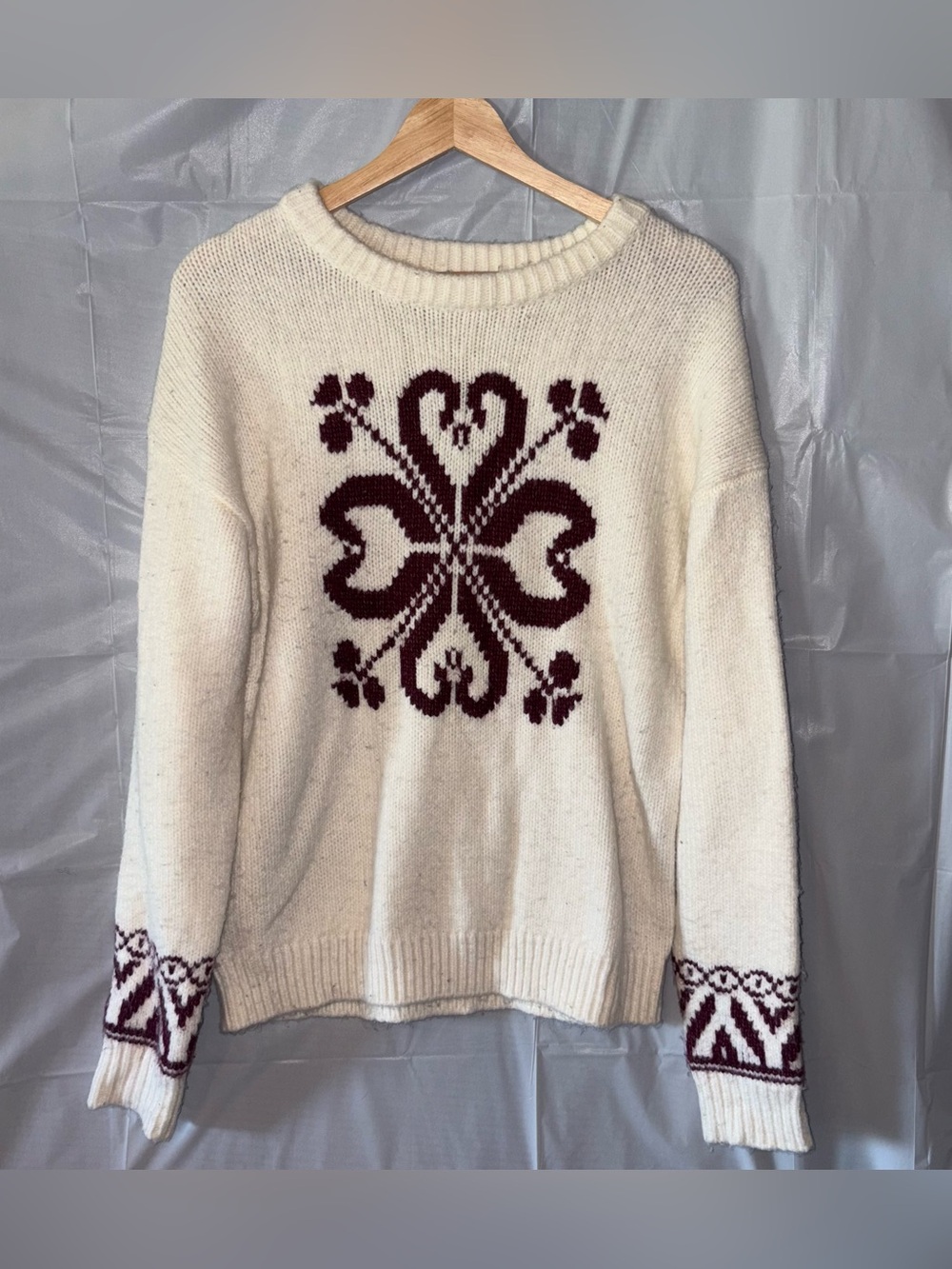 Sundance Snow Haven Nordic Sweater Med Cream Red Geometric Cozycore Pullover
